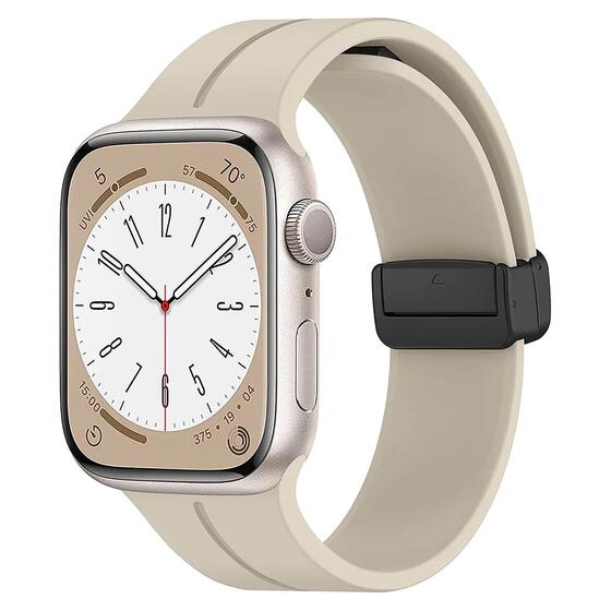 Microsonic Apple Watch SE 2022 44mm Kordon Ribbon Line Bej