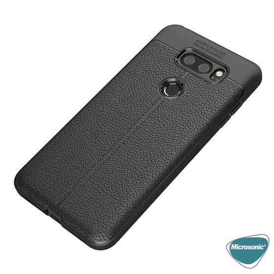 Microsonic LG V30 Kılıf Deri Dokulu Silikon Siyah