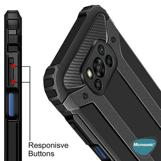 Microsonic Xiaomi Poco X3 NFC Kılıf Rugged Armor Kırmızı