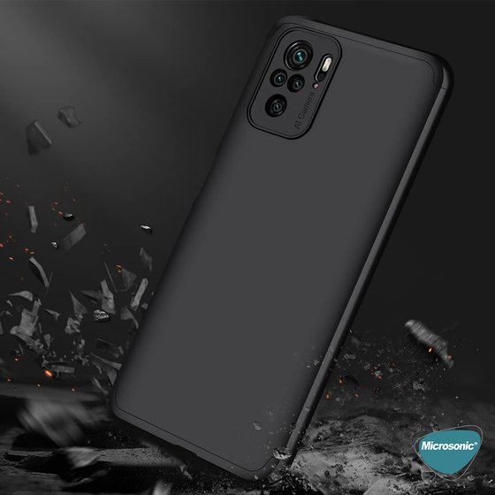 Microsonic Xiaomi Redmi Note 10 Kılıf Double Dip 360 Protective Siyah Mavi