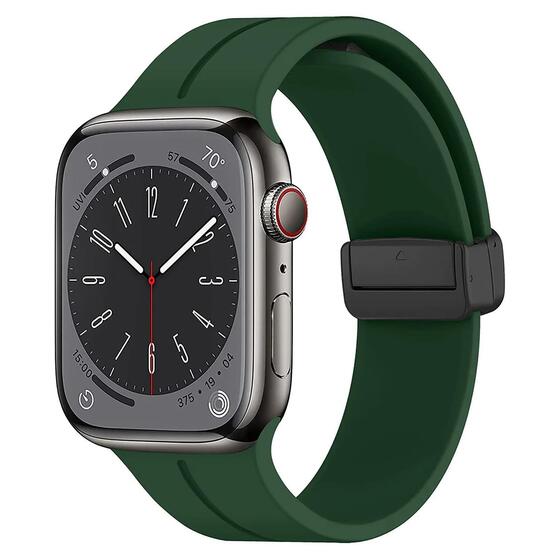 Microsonic Apple Watch Series 7 45mm Kordon Ribbon Line Koyu Yeşil