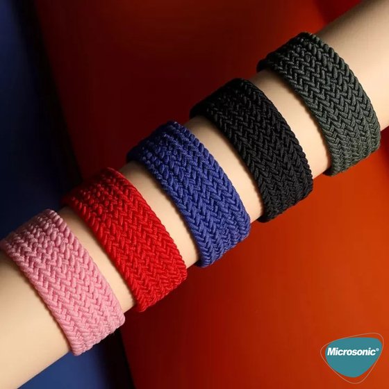 Microsonic Garmin Venu Kordon, (Small Size, 135mm) Braided Solo Loop Band Kırmızı