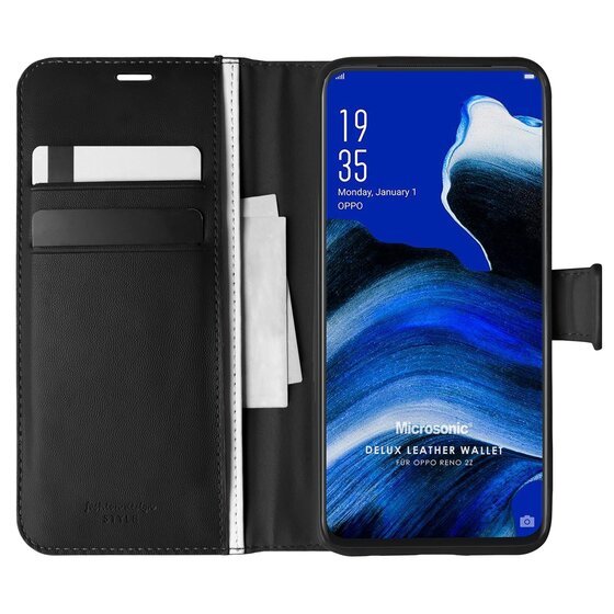 Microsonic Oppo Reno 2Z Kılıf Delux Leather Wallet Siyah