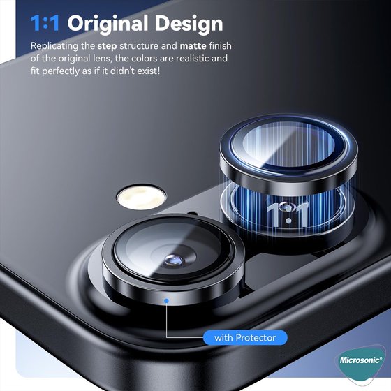 Microsonic Apple iPhone 16 Tekli Kamera Lens Koruma Camı Mavi