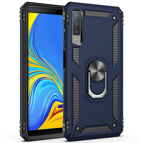 Microsonic Samsung Galaxy A7 2018 Kılıf Military Ring Holder Lacivert