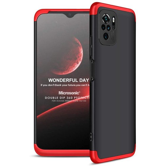 Microsonic Xiaomi Redmi Note 10S Kılıf Double Dip 360 Protective Siyah Kırmızı