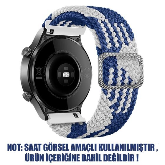 Microsonic Huawei Watch 5 46mm Kordon Braided Loop Band Mavi Beyaz
