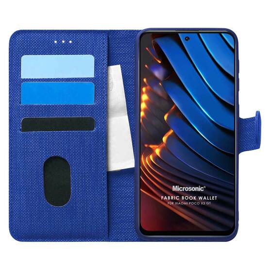 Microsonic Xiaomi Poco X3 GT Kılıf Fabric Book Wallet Lacivert