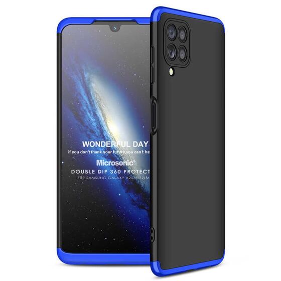 Microsonic Samsung Galaxy M22 Kılıf Double Dip 360 Protective Siyah Mavi