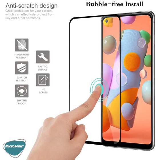 Microsonic Samsung Galaxy A21s Tam Kaplayan Temperli Cam Ekran Koruyucu Siyah