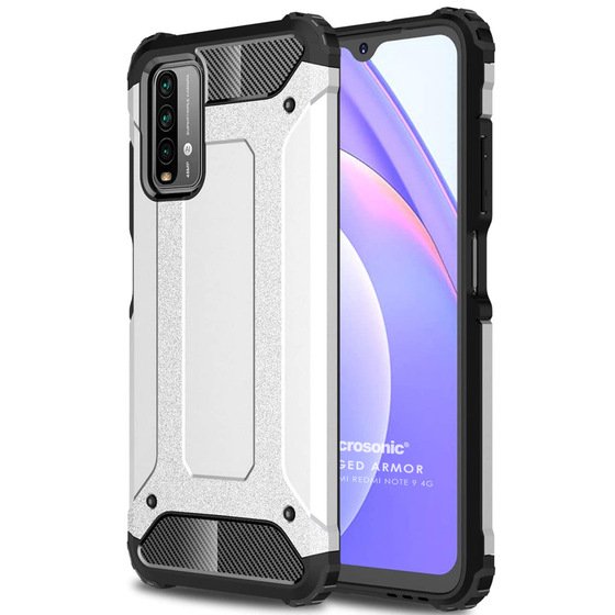 Microsonic Xiaomi Redmi Note 9 4G Kılıf Rugged Armor Gümüş