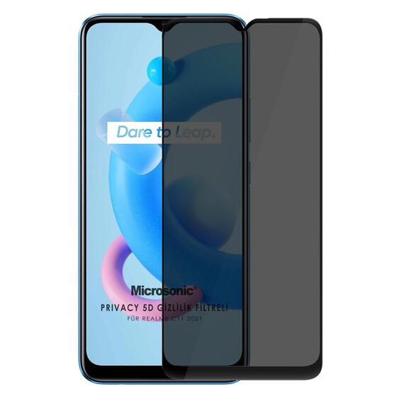 Microsonic Realme C11 2021 Privacy 5D Gizlilik Filtreli Cam Ekran Koruyucu Siyah