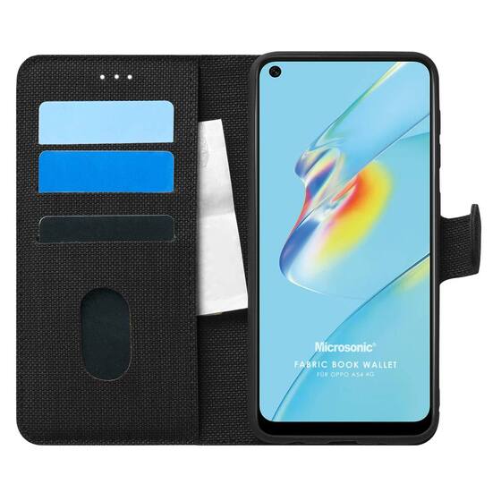 Microsonic Oppo A54 4G Kılıf Fabric Book Wallet Siyah