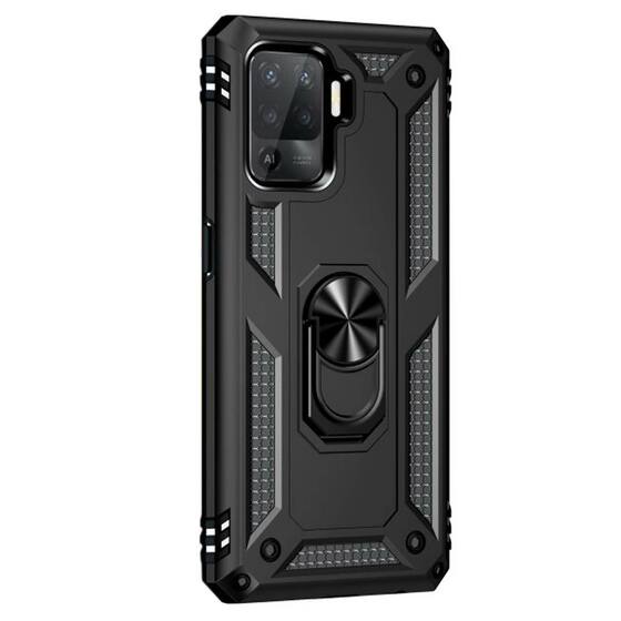 Microsonic Oppo Reno 5 Lite Kılıf Military Ring Holder Siyah