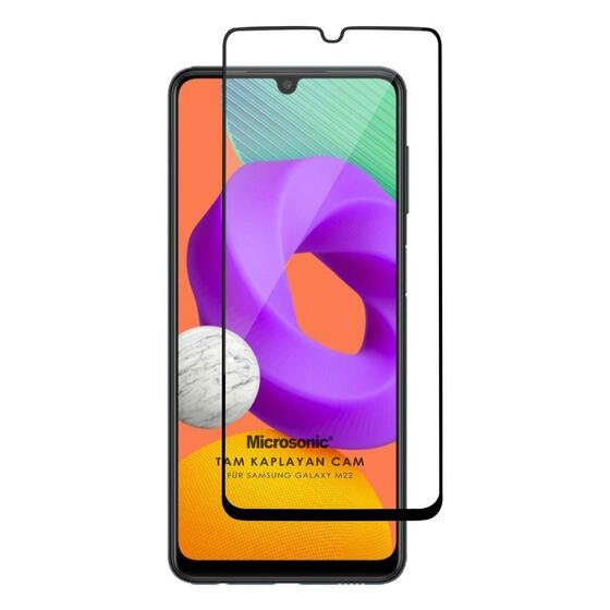 Microsonic Samsung Galaxy M22 Tam Kaplayan Temperli Cam Ekran Koruyucu Siyah