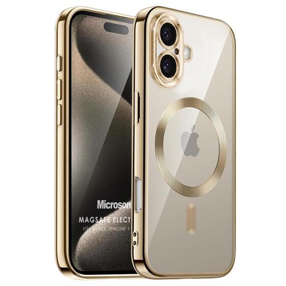 Microsonic Apple iPhone 16 Kılıf MagSafe Luxury Electroplate Gold