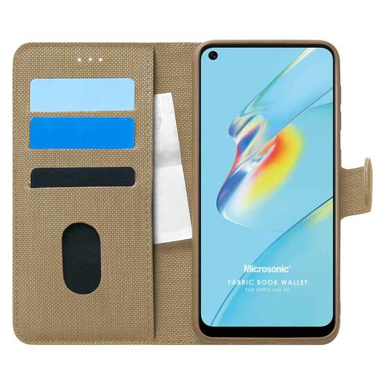 Microsonic Oppo A54 4G Kılıf Fabric Book Wallet Gold