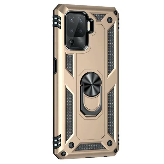 Microsonic Oppo Reno 5 Lite Kılıf Military Ring Holder Gold