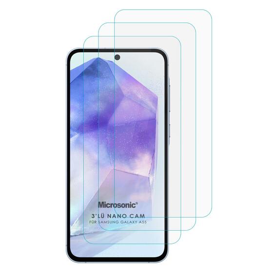 Microsonic Samsung Galaxy A55 Screen Protector Nano Glass Cam Ekran Koruyucu (3`lü Paket)