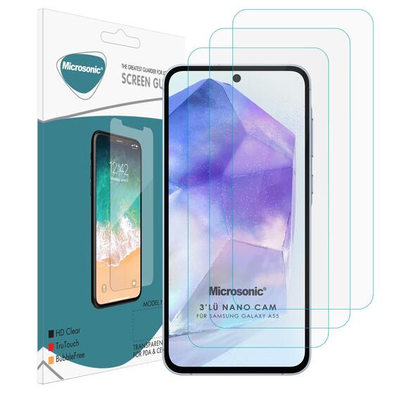 Microsonic Samsung Galaxy A55 Screen Protector Nano Glass Cam Ekran Koruyucu (3`lü Paket)