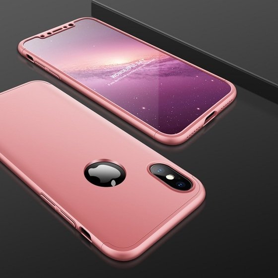 Microsonic Apple iPhone X Kılıf Double Dip 360 Protective Rose Gold