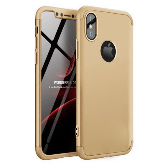 Microsonic Apple iPhone X Kılıf Double Dip 360 Protective Gold