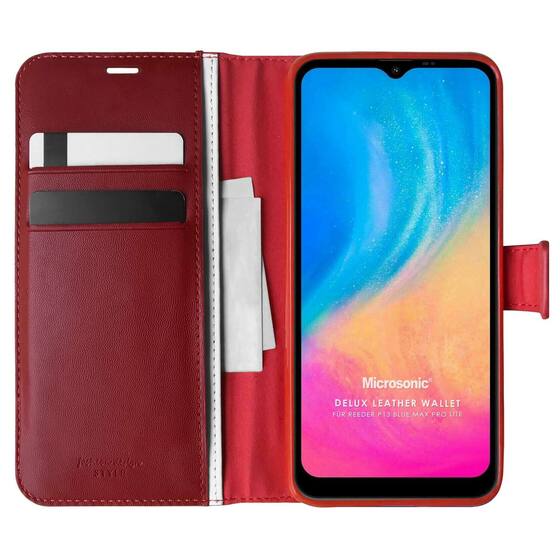 Microsonic Reeder P13 Blue Max Pro Lite Kılıf Delux Leather Wallet Kırmızı