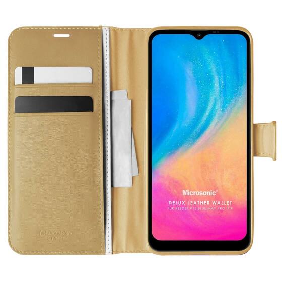 Microsonic Reeder P13 Blue Max Pro Lite Kılıf Delux Leather Wallet Gold