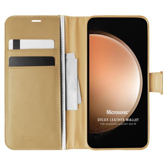 Microsonic Samsung Galaxy S23 FE Kılıf Delux Leather Wallet Gold