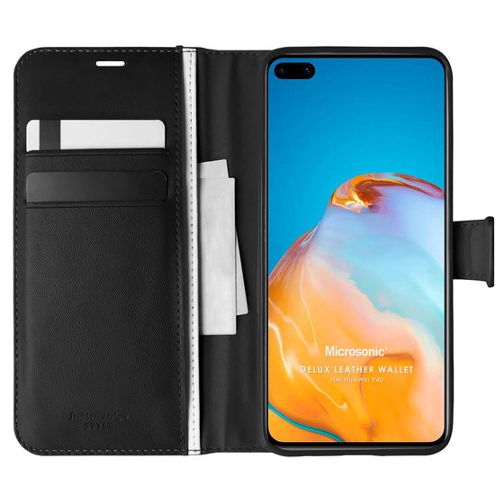 Microsonic Huawei P40 Kılıf Delux Leather Wallet Siyah