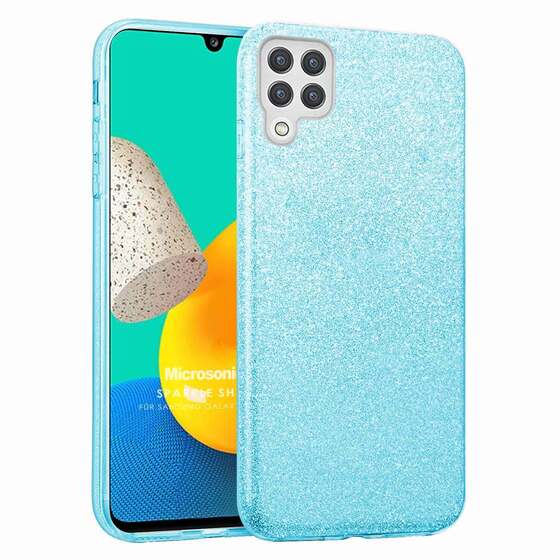 Microsonic Samsung Galaxy M22 Kılıf Sparkle Shiny Mavi