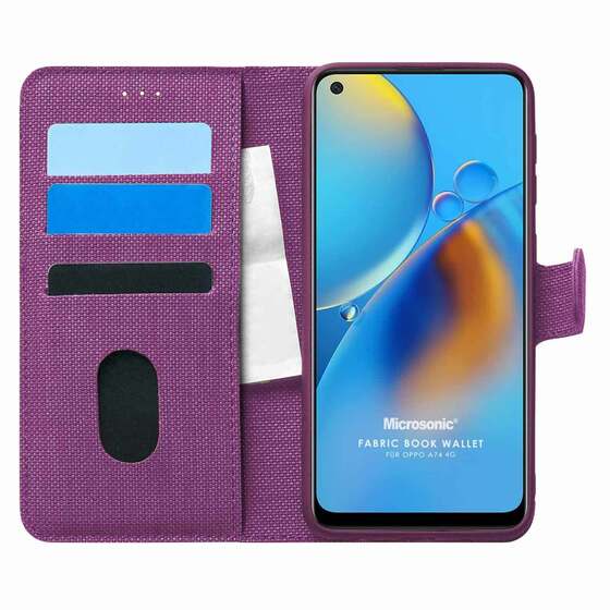 Microsonic Oppo A74 4G Kılıf Fabric Book Wallet Mor