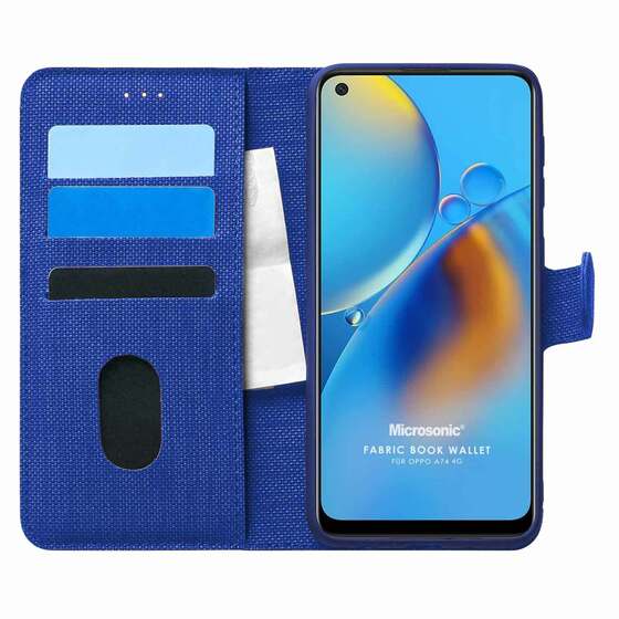 Microsonic Oppo A74 4G Kılıf Fabric Book Wallet Lacivert