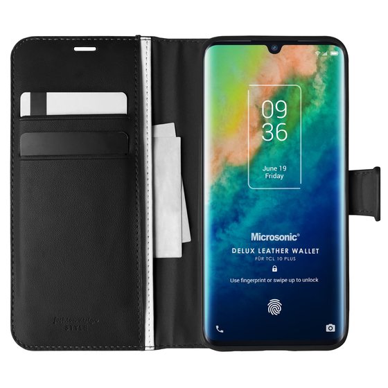 Microsonic TCL 10 Plus Kılıf Delux Leather Wallet Siyah