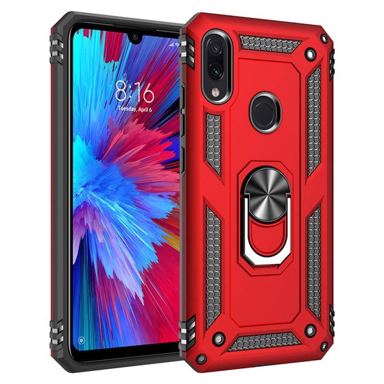 Microsonic Xiaomi Redmi Note 7 Kılıf Military Ring Holder Kırmızı