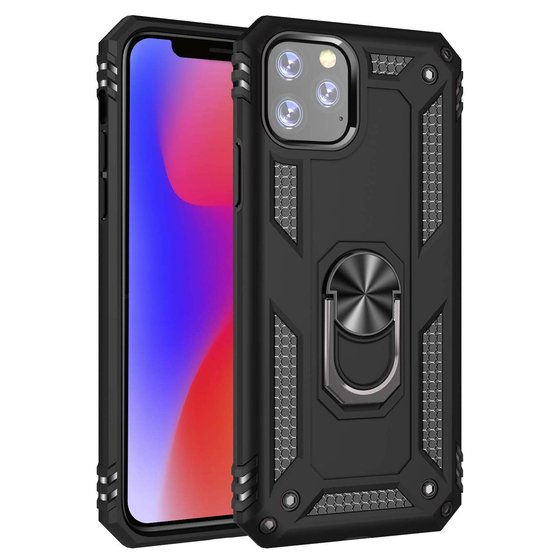 Microsonic Apple iPhone 11 Pro Max (6.5'') Kılıf Military Ring Holder Siyah