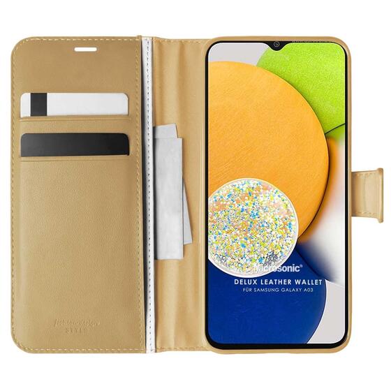 Microsonic Samsung Galaxy A03 Kılıf Delux Leather Wallet Gold