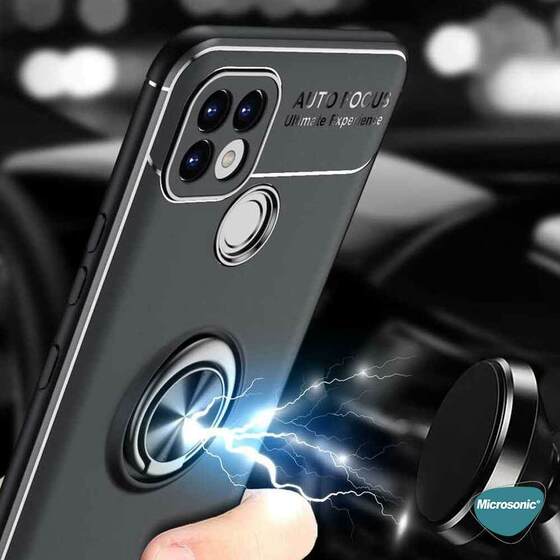 Microsonic Realme C25s Kılıf Kickstand Ring Holder Siyah