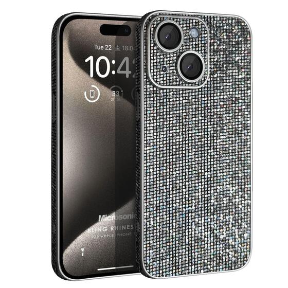 Microsonic Apple iPhone 15 Plus Kılıf Bling Rhinestones Koyu Gri