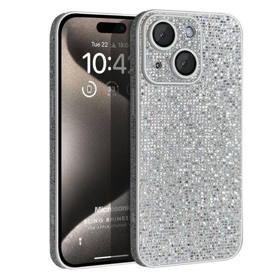 Microsonic Apple iPhone 15 Plus Kılıf Bling Rhinestones Gümüş