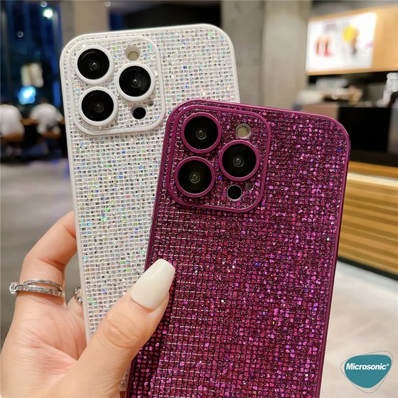 Microsonic Apple iPhone 15 Plus Kılıf Bling Rhinestones Gümüş