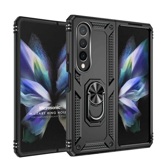 Microsonic Samsung Galaxy Z Fold 4 Kılıf Military Ring Holder Siyah