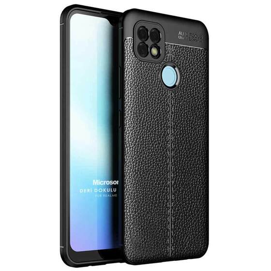 Microsonic Realme C25s Kılıf Deri Dokulu Silikon Siyah