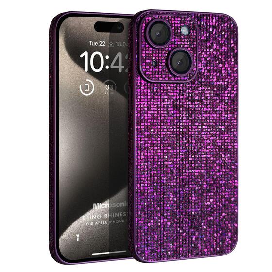 Microsonic Apple iPhone 15 Kılıf Bling Rhinestones Mor