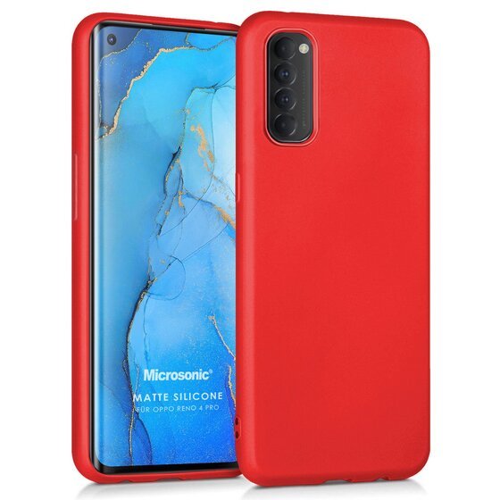 Microsonic Matte Silicone Oppo Reno 4 Pro Kılıf Kırmızı