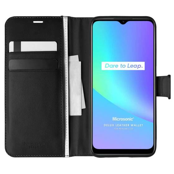 Microsonic Realme C25s Kılıf Delux Leather Wallet Siyah