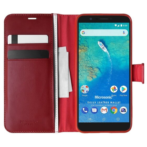 Microsonic General Mobile GM 8 Kılıf Delux Leather Wallet Kırmızı