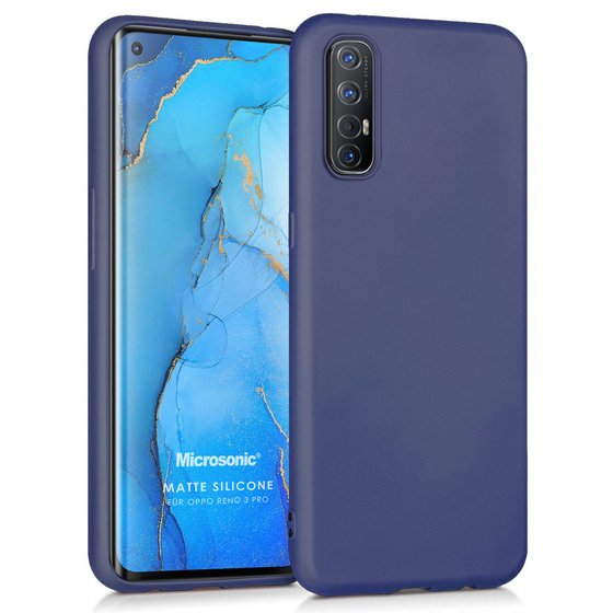 Microsonic Matte Silicone Oppo Reno 3 Pro Kılıf Lacivert