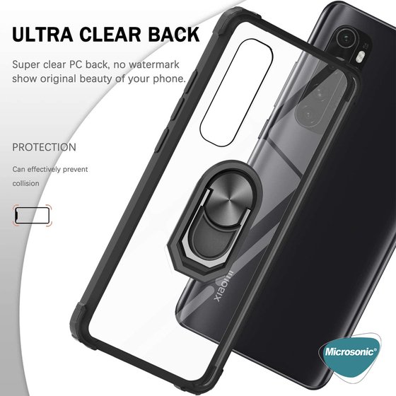 Microsonic Xiaomi Mi Note 10 Lite Kılıf Grande Clear Ring Holder Kırmızı