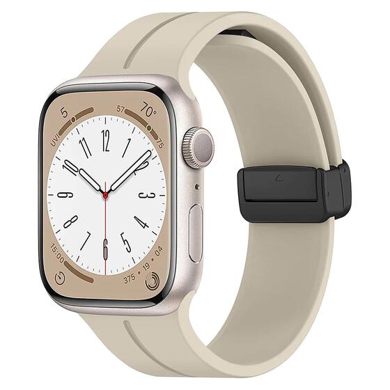 Microsonic Apple Watch Series 10 46mm Kordon Ribbon Line Bej